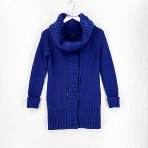 THEORY Cardigan Sweater Womens XS Blue Purple Wool Cashmere Funnel Neck Zip Up